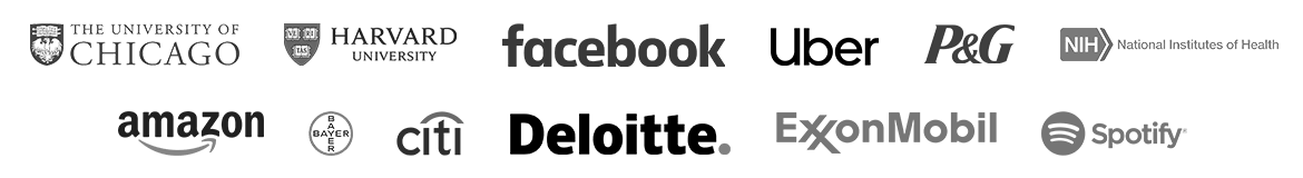 Company Logos 12 company logos including Facebook, Uber, Citi, Deloitte, Spotify, Amazon and more.