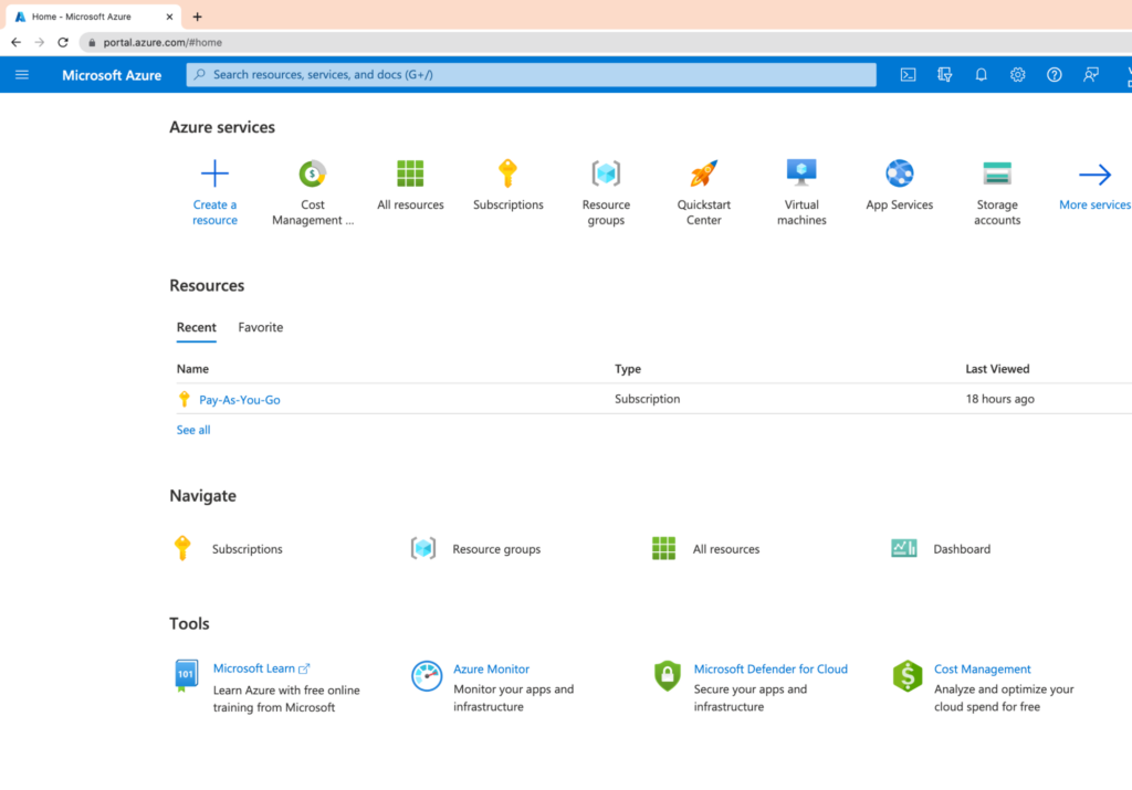 Azure dashboard