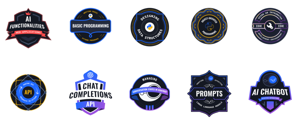 An image depicting 10 badges, where each badge represents a generative AI skill.