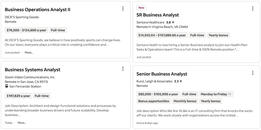 An image of job postings on Indeed.com