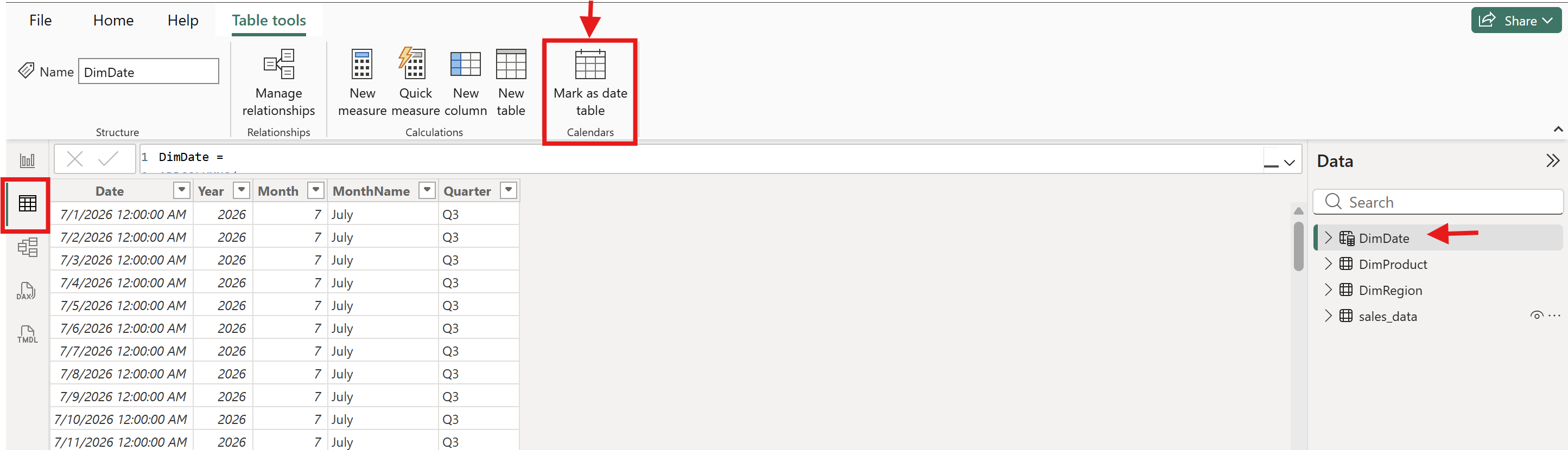 Power BI Creating a DimDate Table (3)