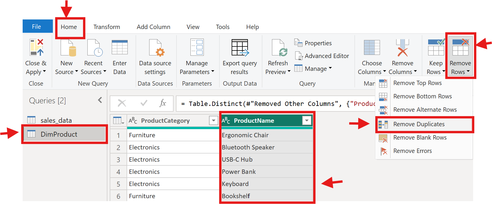 Power BI DimProduct Remove Rows