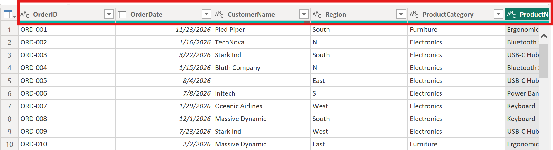 Power BI Headers