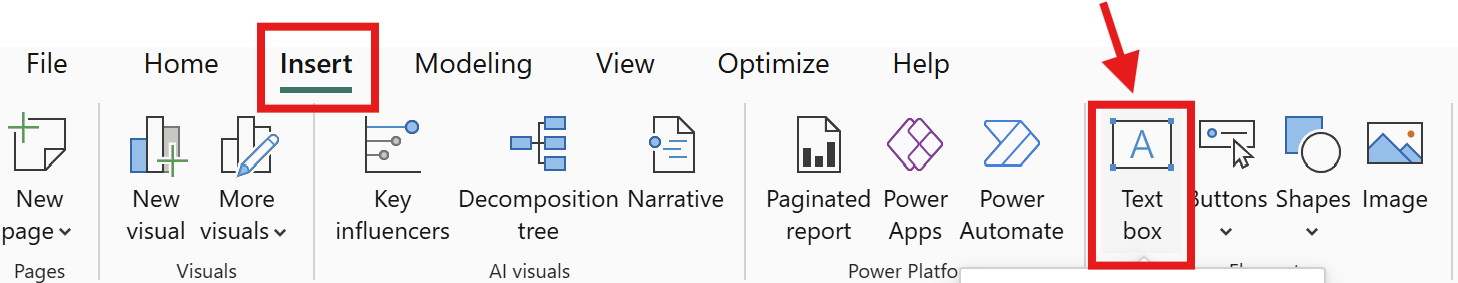 Power BI Insert Text Box