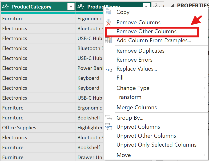 Power BI Remove Other Column