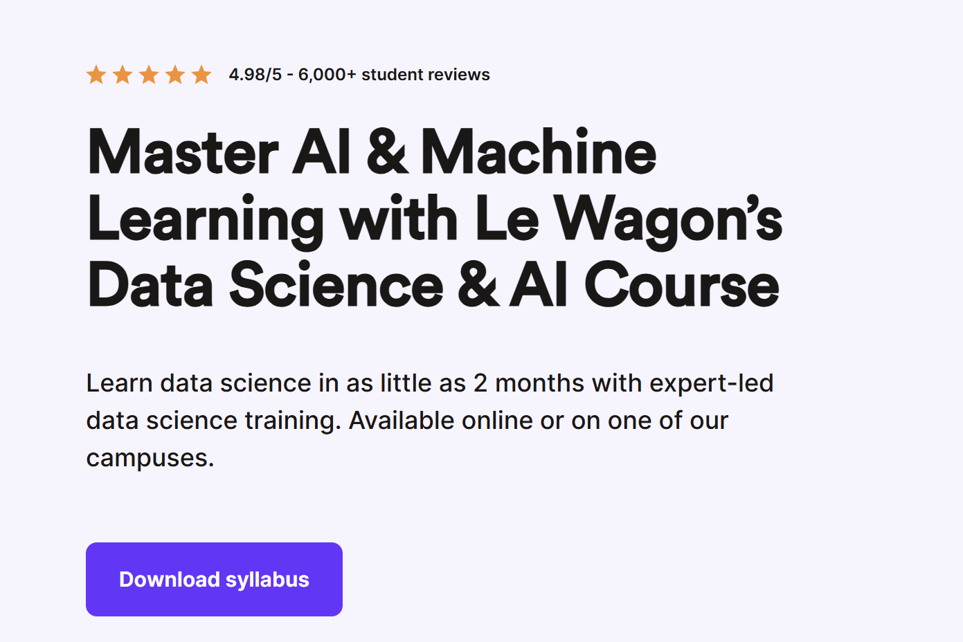 Le Wagon Data Science & AI Bootcamp Screen