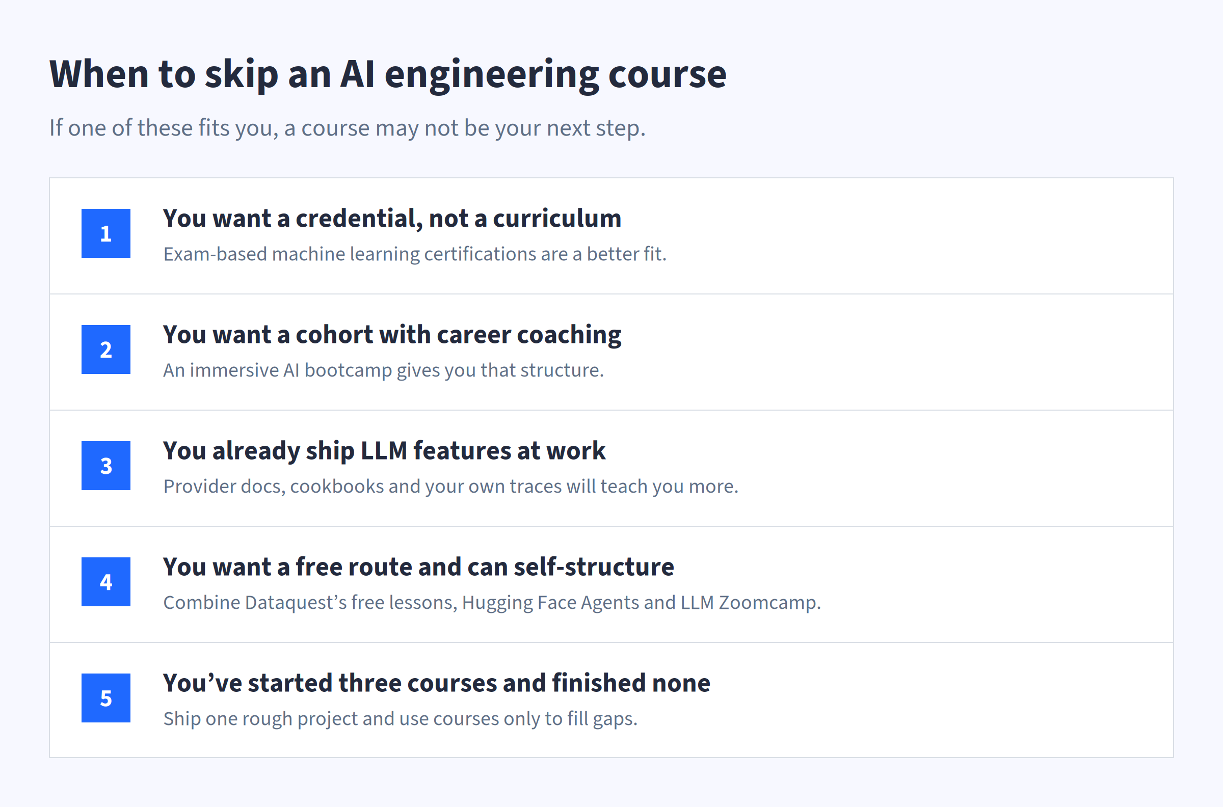 Five scenarios when you can skip an AI engineering course