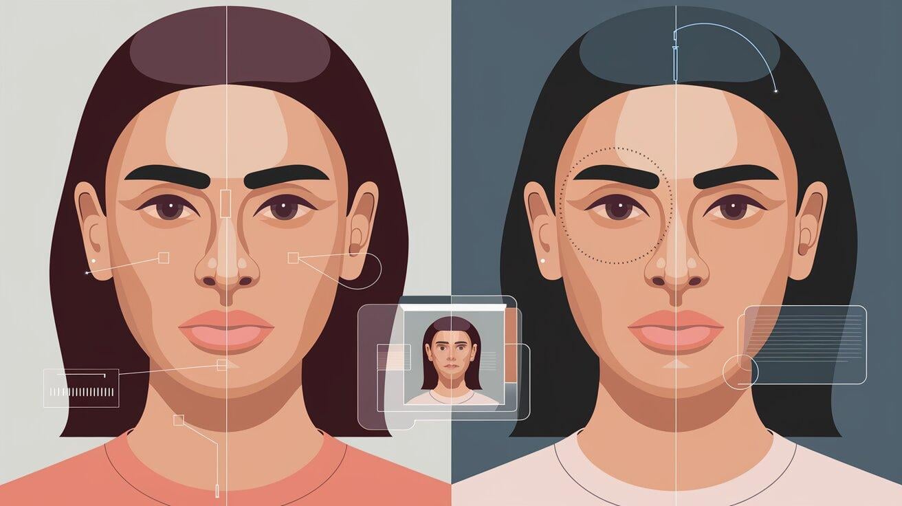 An illustration of two near identical faces being compared to detect digital manipulation