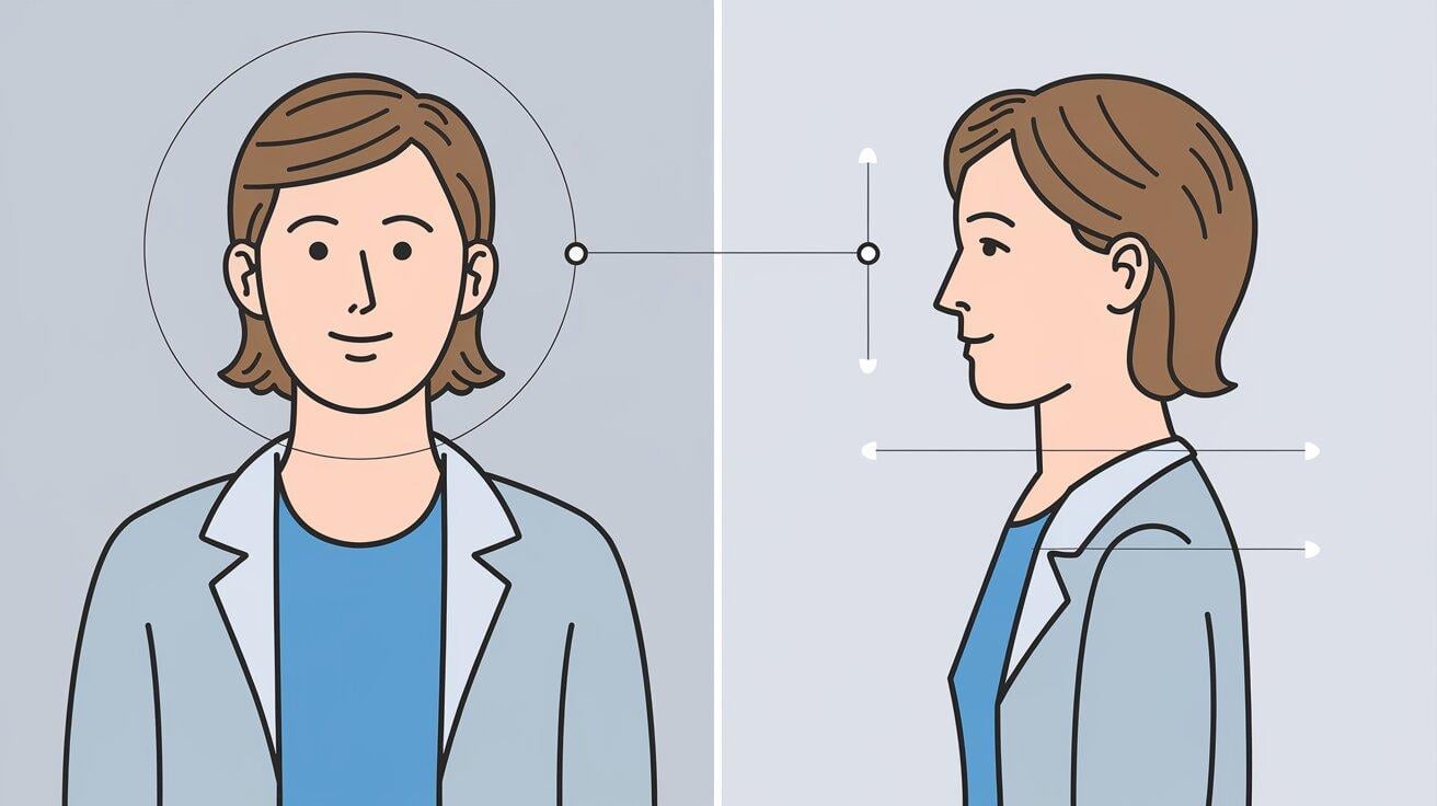 An illustration of the same person viewed from two different camera angles