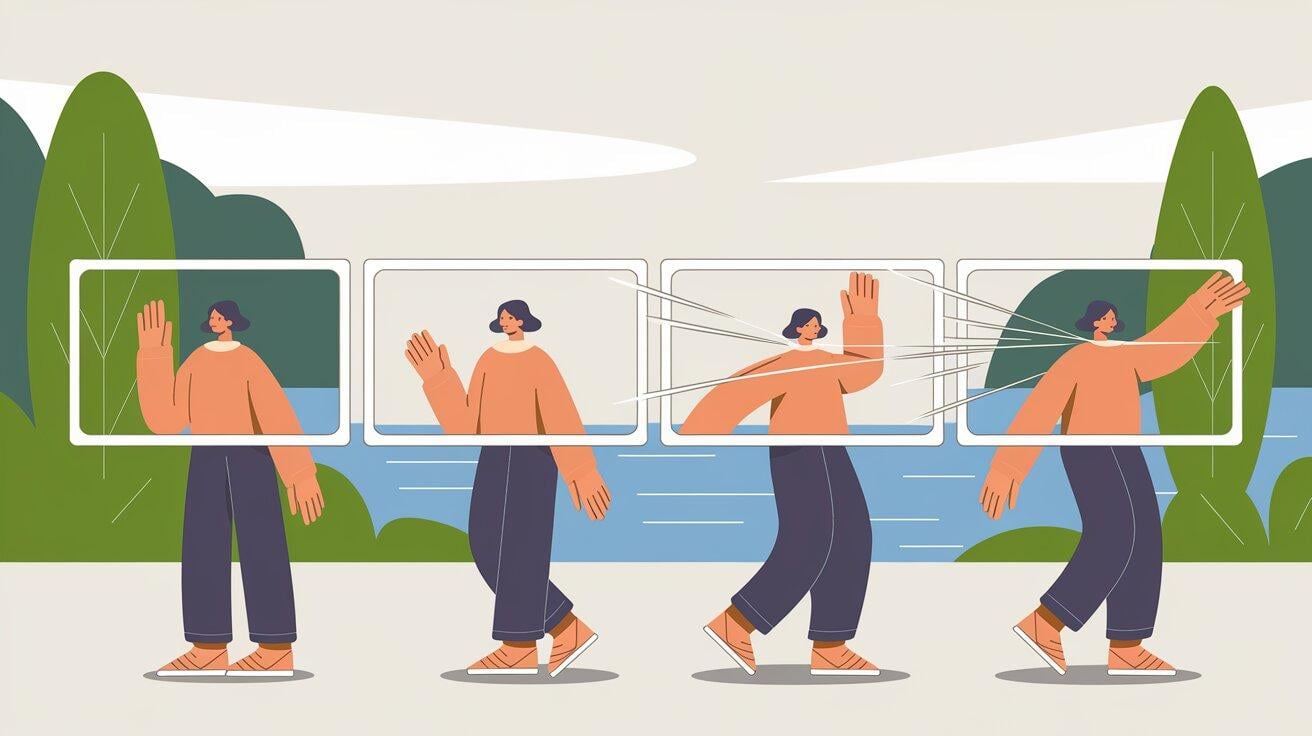 Four sequential frames of a person waving, each inside a bounding box, illustrating action recognition across time